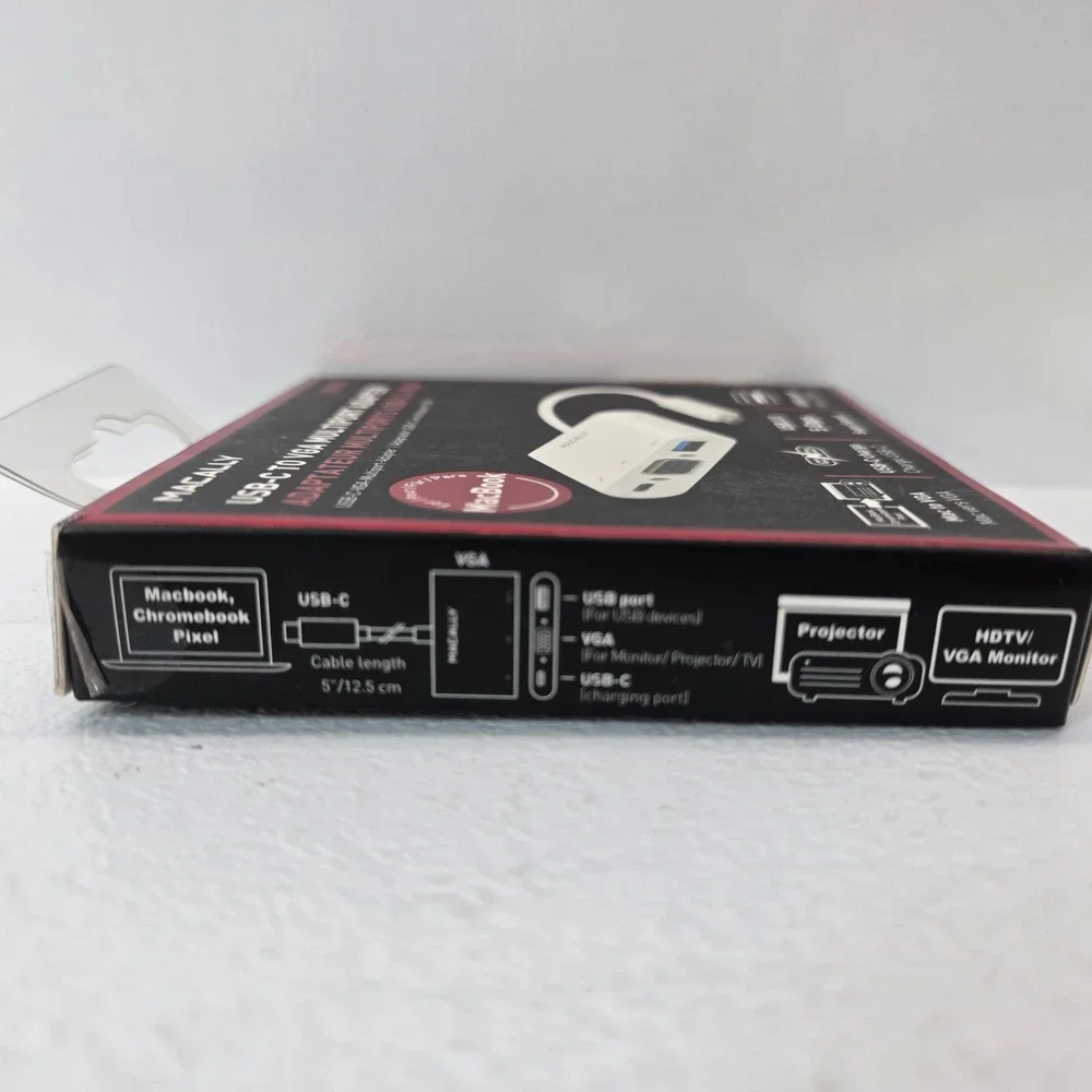 Macally UCVGA‎ USB-C to VGA Multiport Adapter USB 3.0 Hub for MacBook White